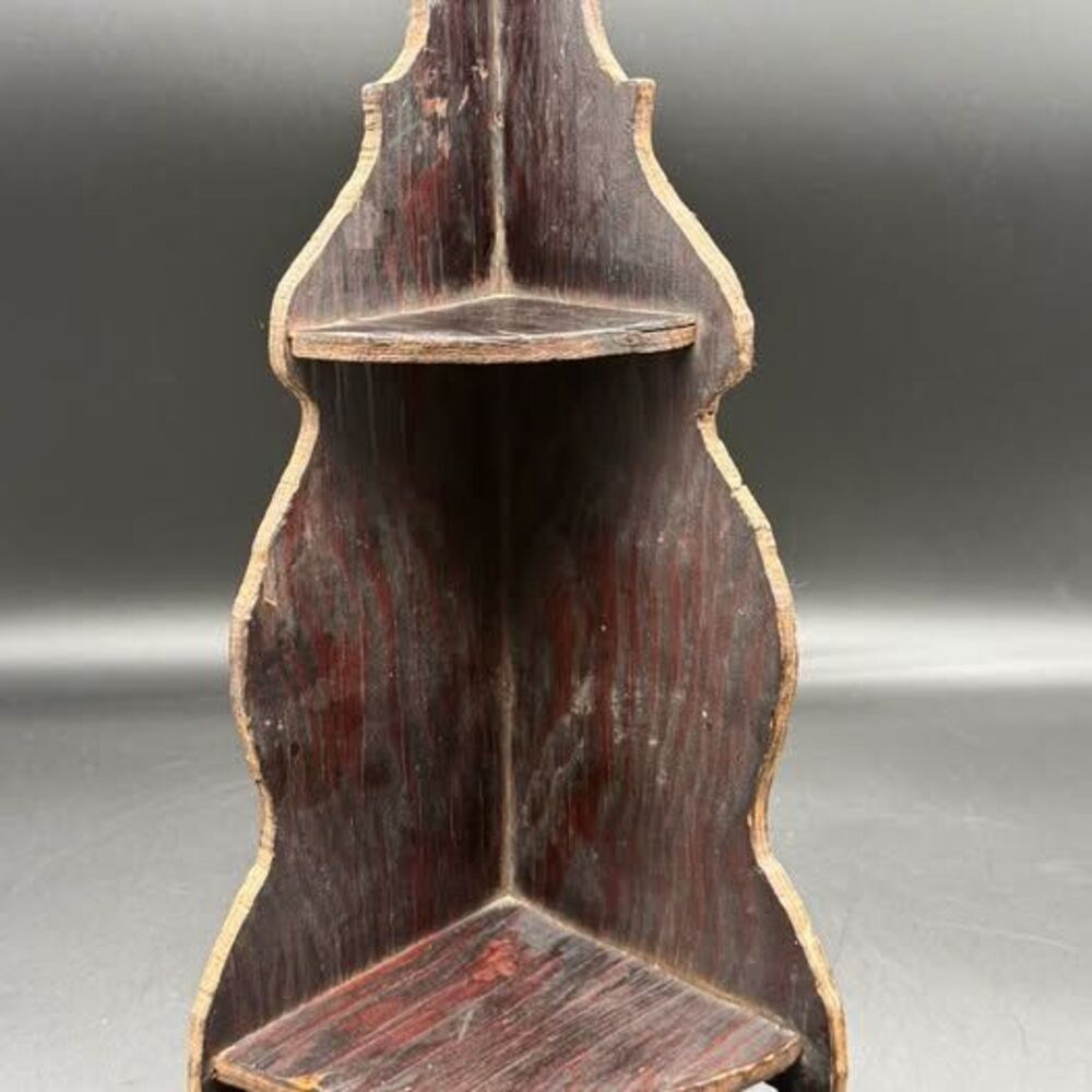Vintage Handmade Wooden 2-Tier Corner Shelf 12”x6”